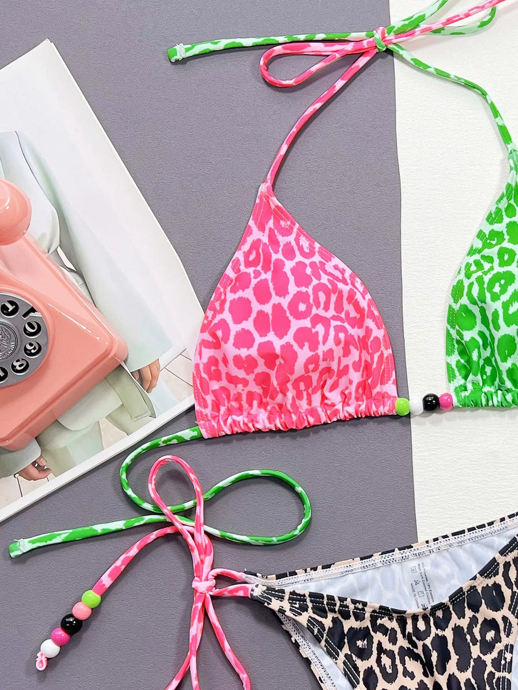 Women's leopard print bikini swimsuit set with separate bra and briefs