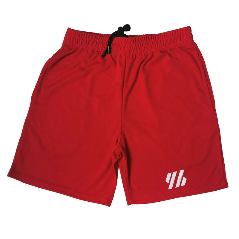 Loose fit metal silk fabric sports shorts in various colours including black, blue, and green for summer running and leisure.