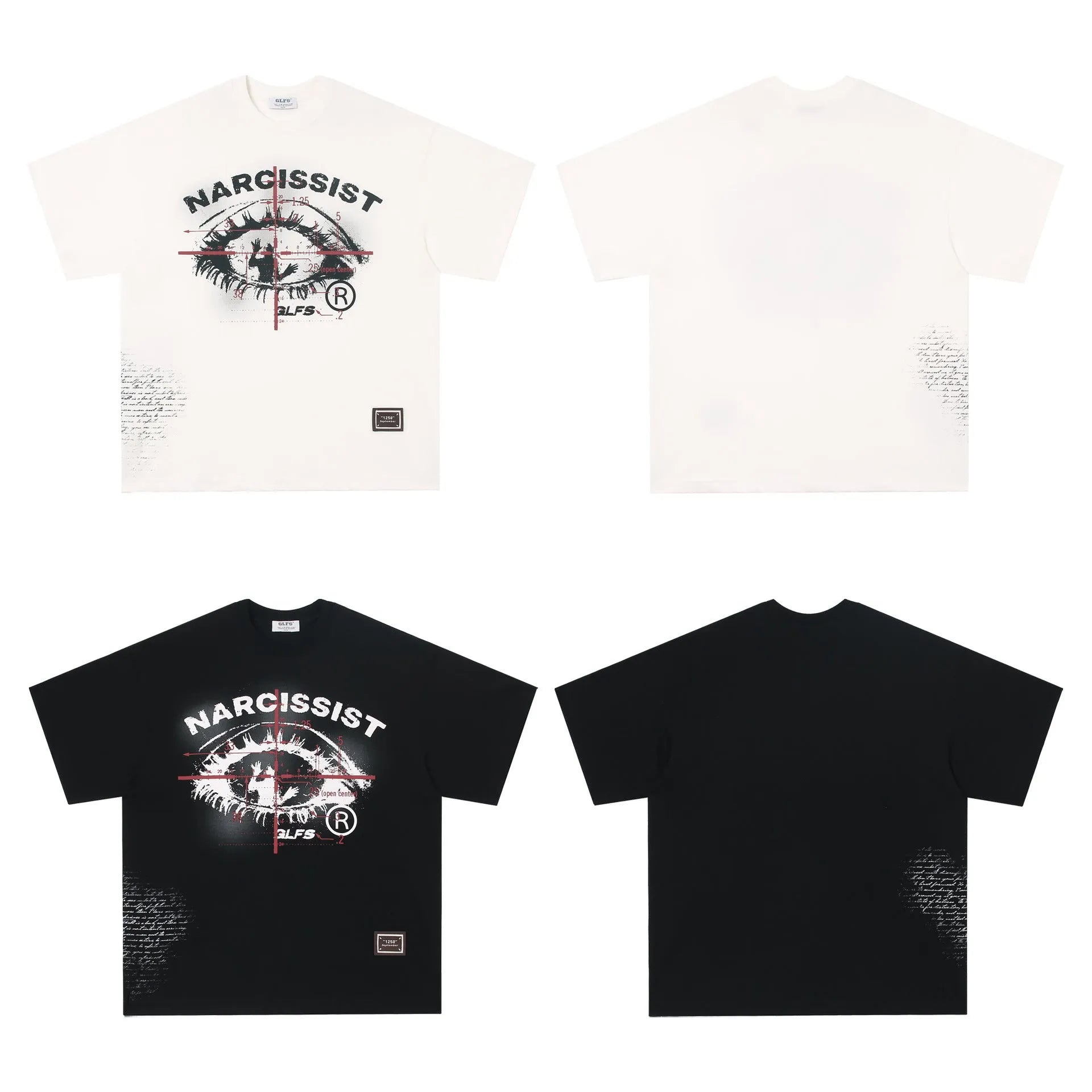 Black and white retro hip hop gothic letter print pure cotton t-shirt for teenagers