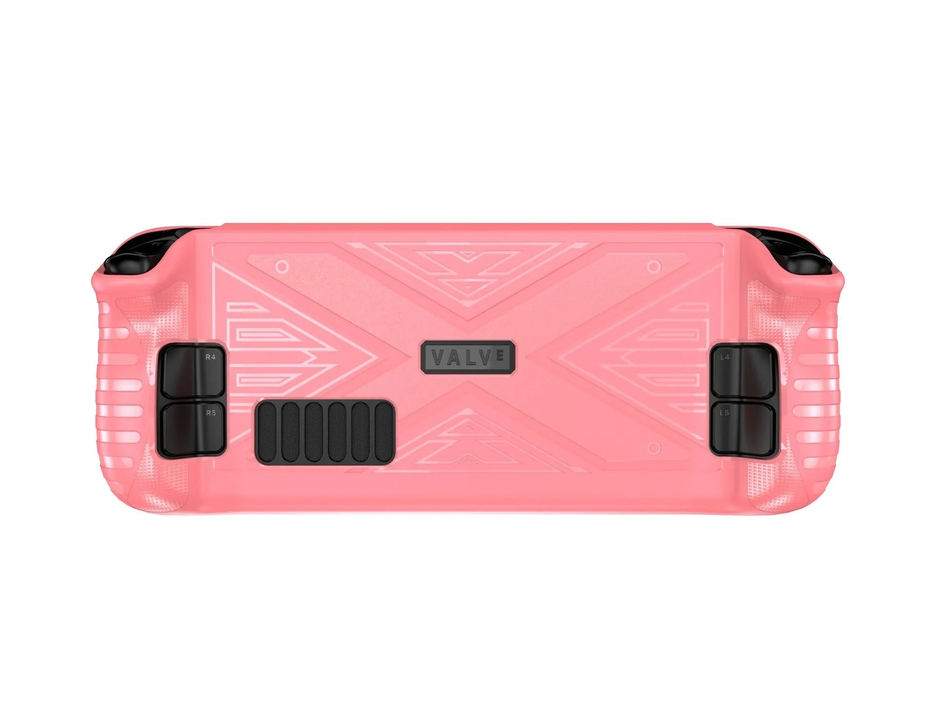 Red, blue, and black TPU silicone protective cases for a handheld gaming console on a grey background.