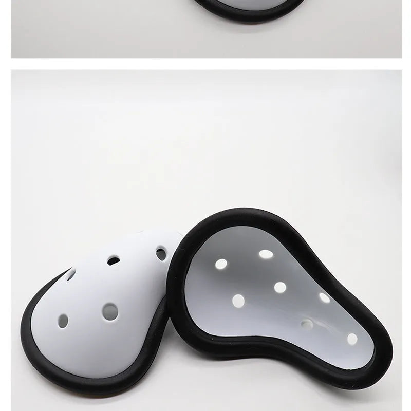 Rubber sports groin protector for adult and children, used for boxing, martial arts, rugby, and hockey.