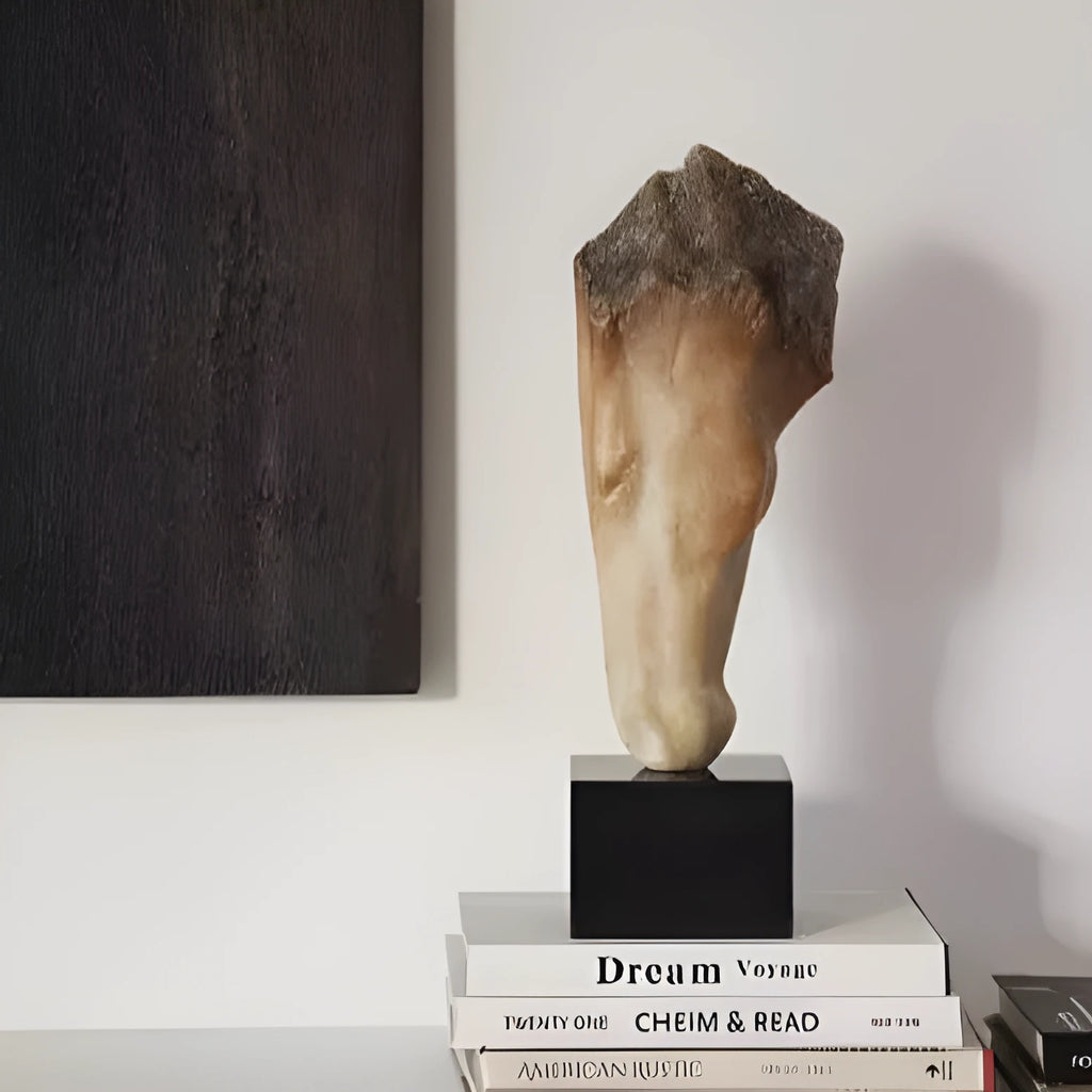 French retro style abstract horse head art sculpture with carved surface, 50 cm tall desktop ornament.