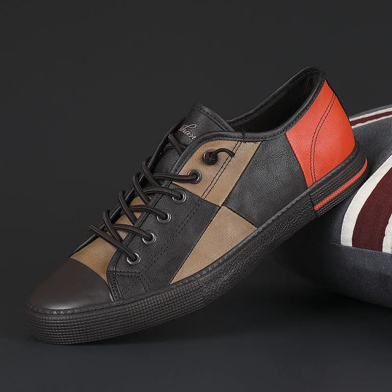 Men's colour matching leather shoes with round toe and elastic band closure in multiple colour options