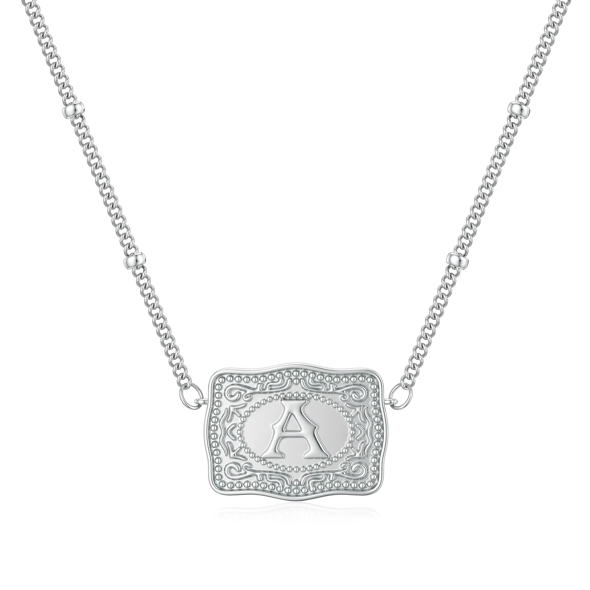 Copper letter necklace with A to Z pendant in gold or white K electroplated finish