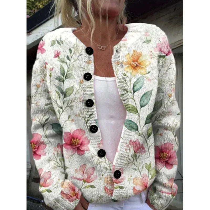Yellow women's cardigan knitted coat with a raised 3D digital pattern, shown with regular sleeves.