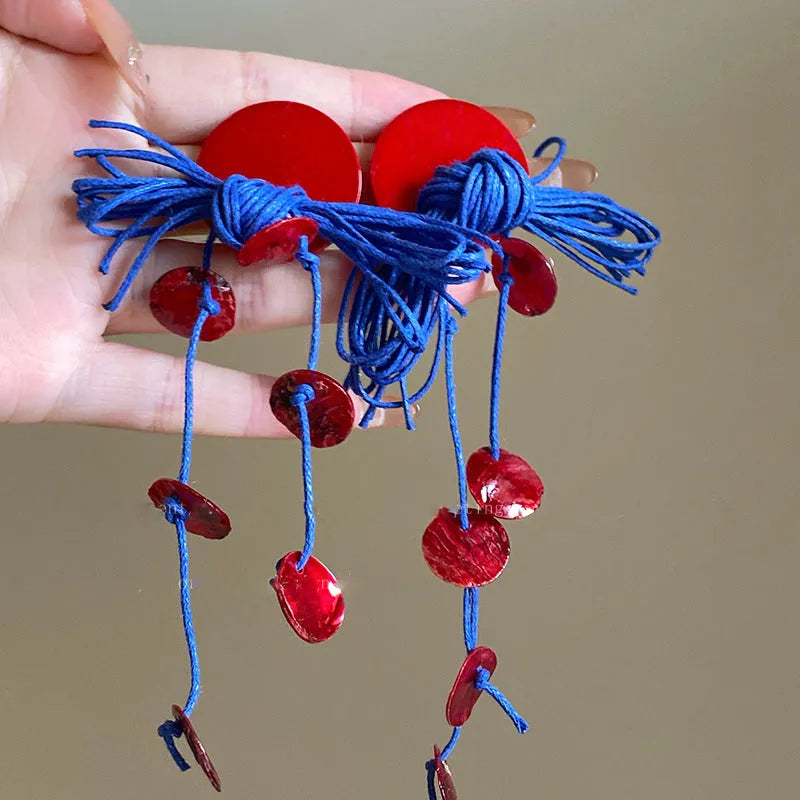 Handcrafted women's geometric cloth earrings with blue resin flower decoration in 30 Silver Needle colour