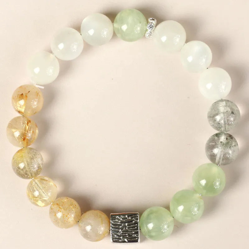 Khaki crystal couple bracelets with 10mm geometric beads in Chinese style design