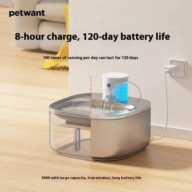 Stainless Steel Cat Water Dispenser 32L Smart Wireless Charging Lithium Battery Induction Pet Fountain for Cats Indoor Use Pawang Colour