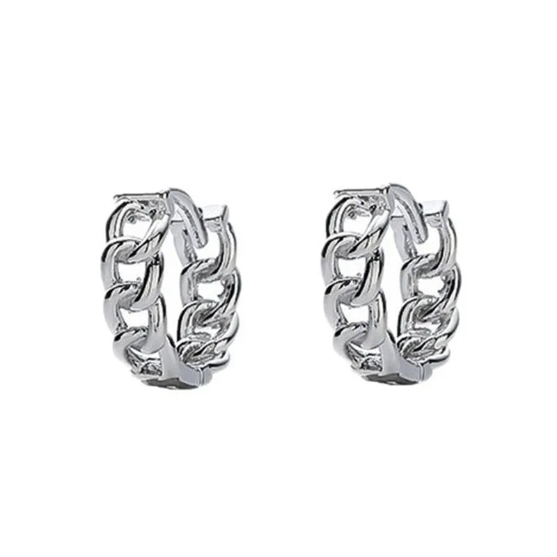 Men's silver-toned geometric copper earrings for hip hop style, shown in 10mm and 14mm sizes.
