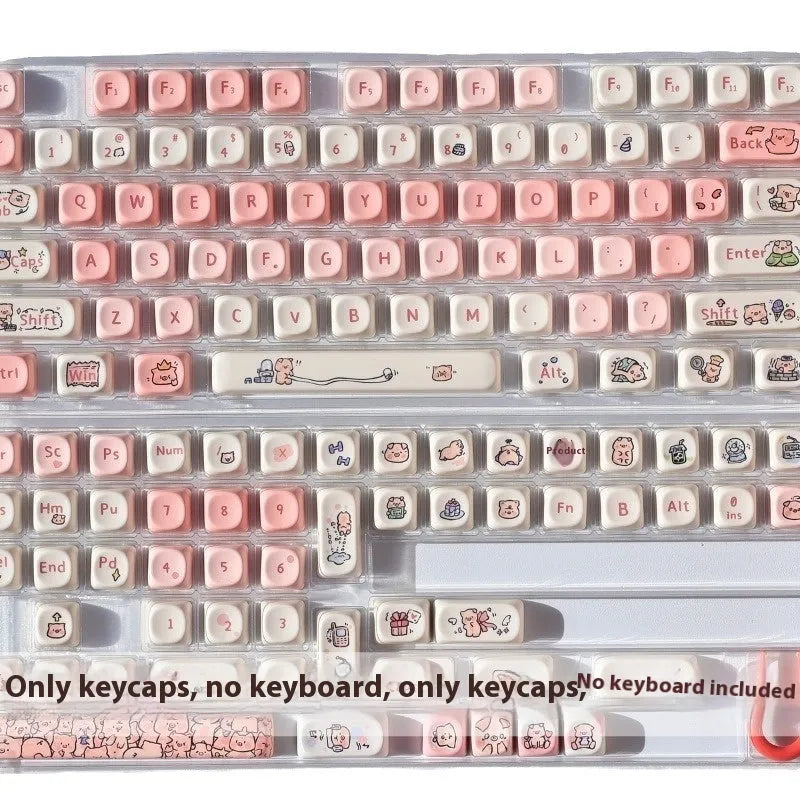 Pink Fragrant Pig character PBT key cap for mechanical keyboards with five-sided sublimation print.