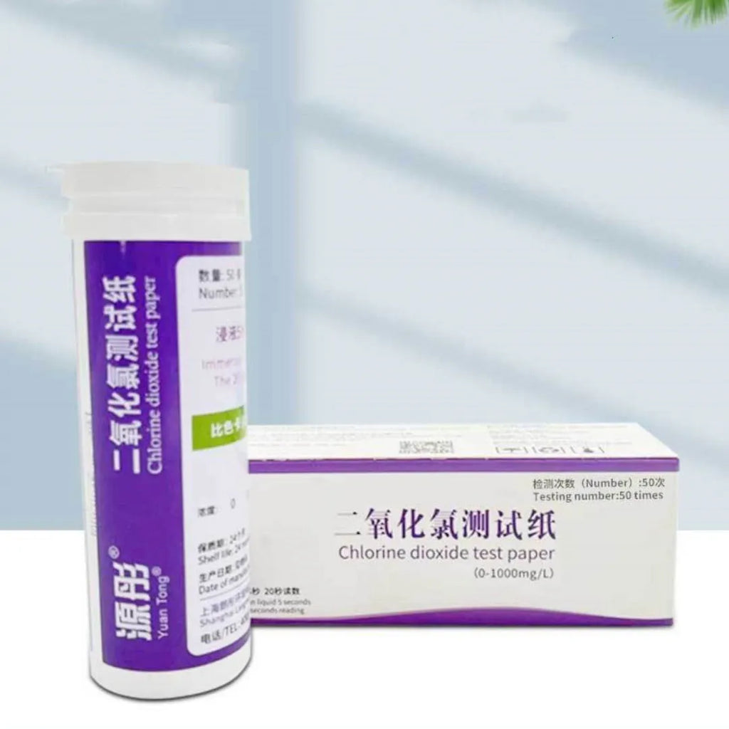 Bottle containing 50 chlorine dioxide test papers for water concentration detection