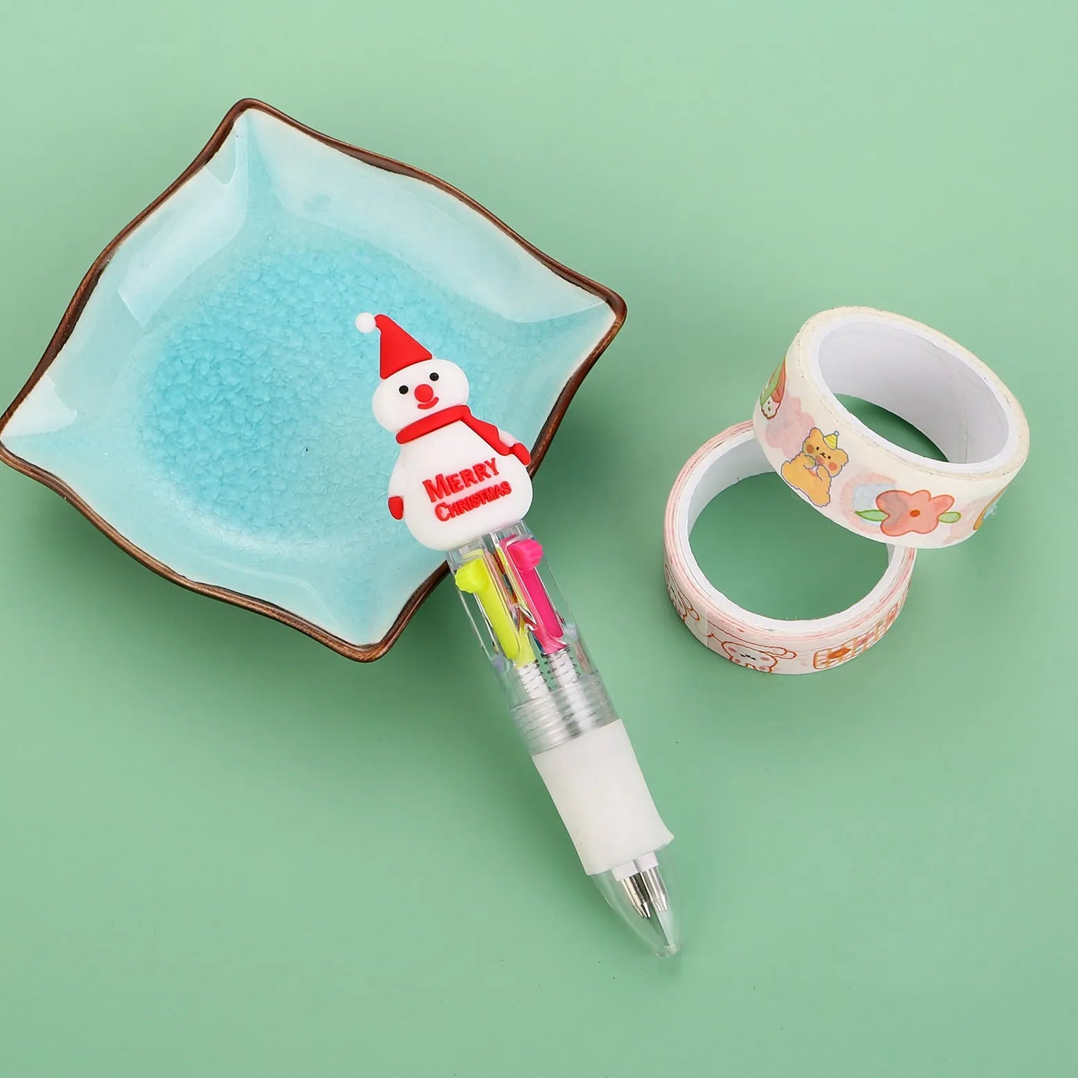 Compact 11cm Christmas four-colour ballpoint pen with press mechanism in festive designs
