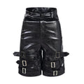 Men's black PU leather shorts with ring detailing, cropped casual design