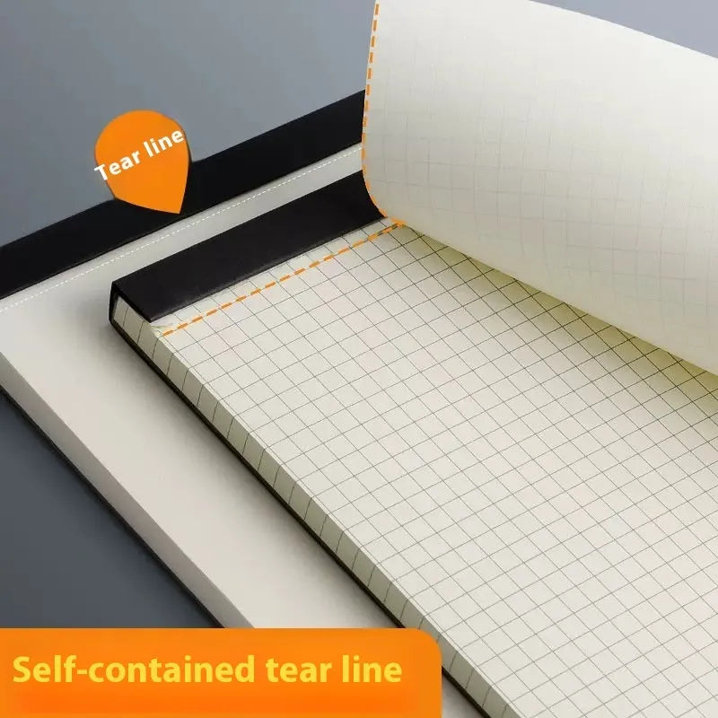 Set of writing pads in A5, B5, and A4 sizes showing blank, grid, and horizontal line page rulings.
