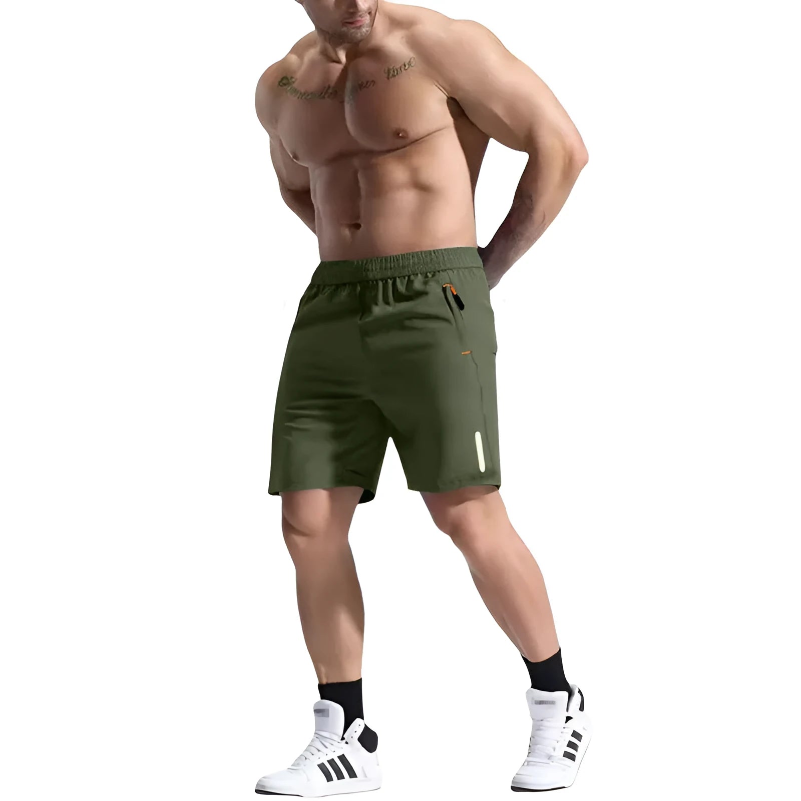 Men's grey bamboo blend sports shorts with an elastic high waist and drawstring detail.