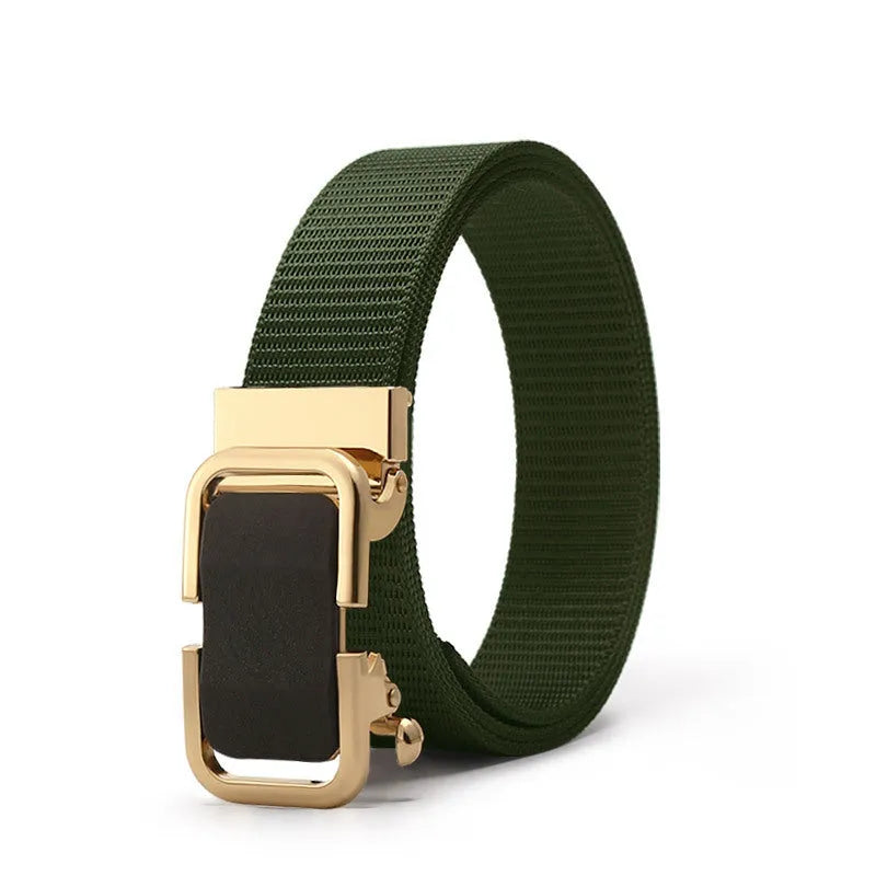Men's nylon canvas belt with alloy buckle and toothless clasp in khaki colour
