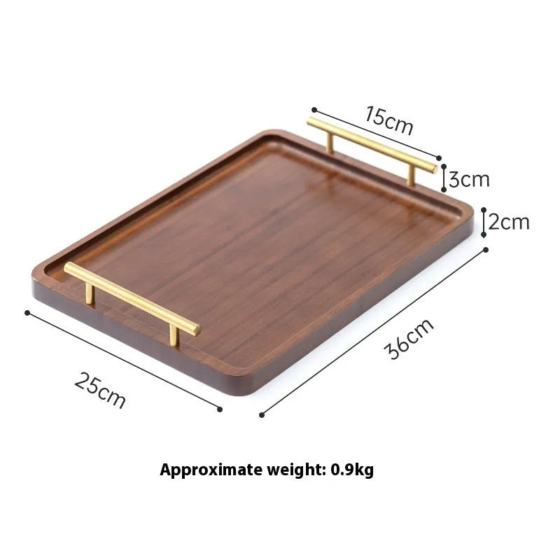 Square bamboo barbecue serving tray with brown handle in solid colour