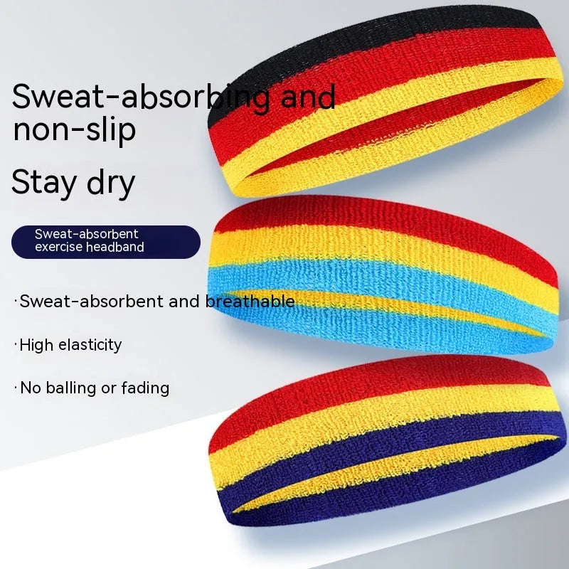 Sports headband for adults in multiple colour combinations including black red yellow