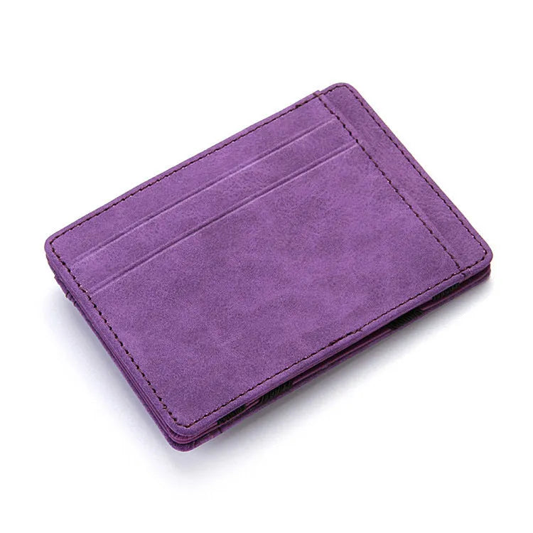 PU leather RFID anti-theft magic wallet with zipper coin pocket in a choice of solid colours.