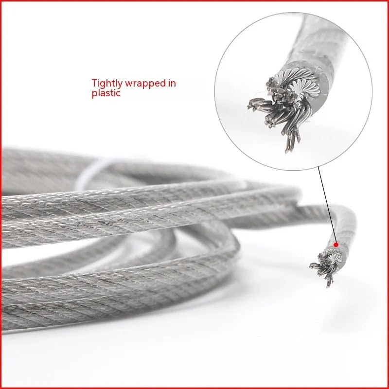 304 stainless steel invisible anti-theft protecting wire rope coil in a grey coated finish.