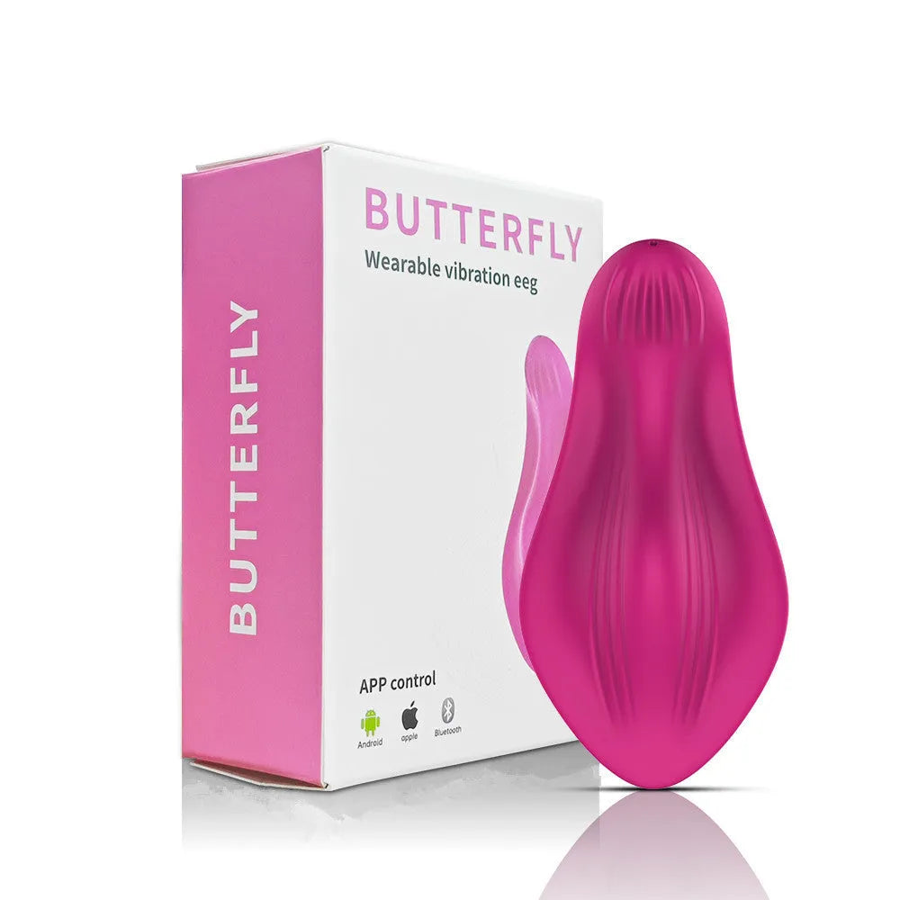 Rose red app-controlled wearable female massager with silicone construction and USB charging port