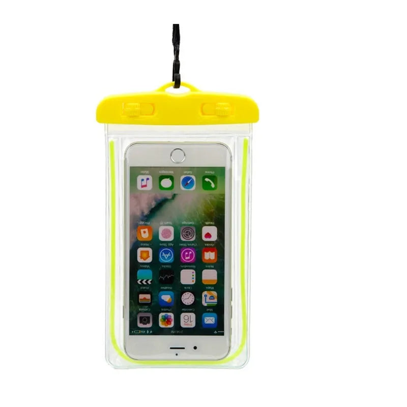 Universal waterproof luminous phone case in multiple colours for outdoor smartphone protection