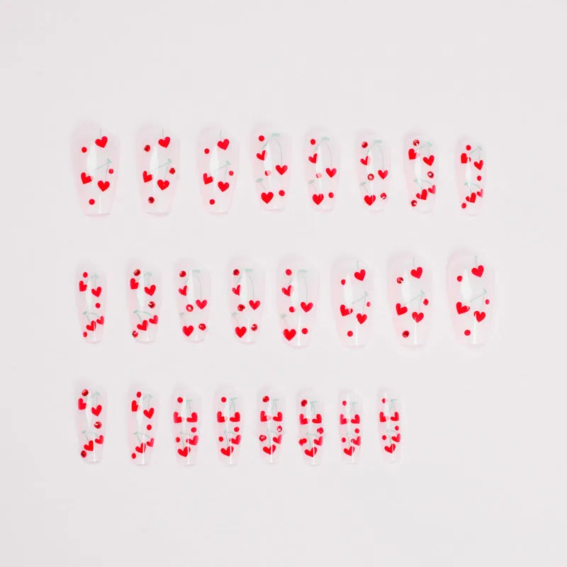 Sheet of 24 French Red Diamond cherry armour nail art stickers in JP1601 colour with adhesive