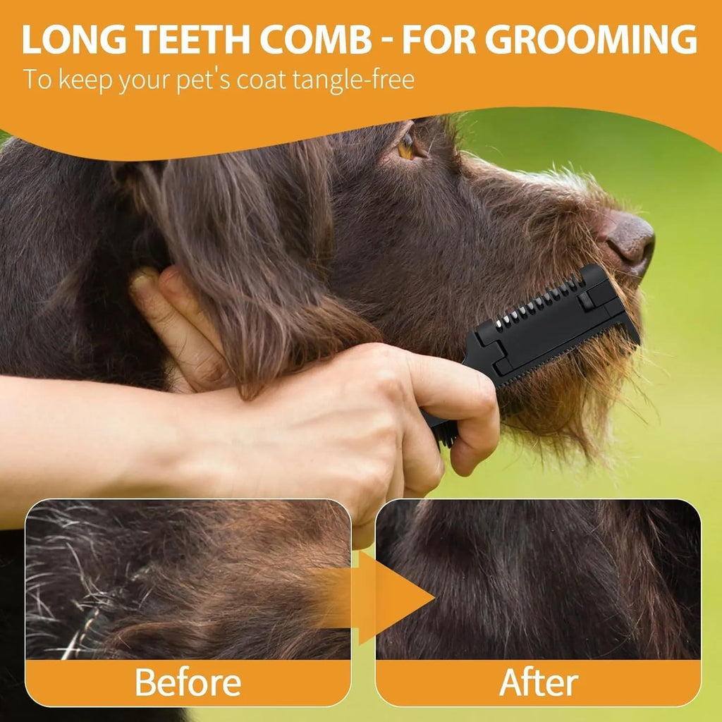 Pet grooming razor comb with comb teeth and adjustable blade for dog and cat hair trimming