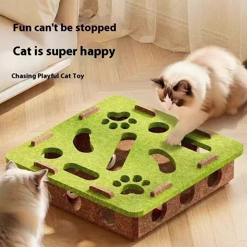 Square felt cat scratching box toy in camel white colour measuring 30 cm wide