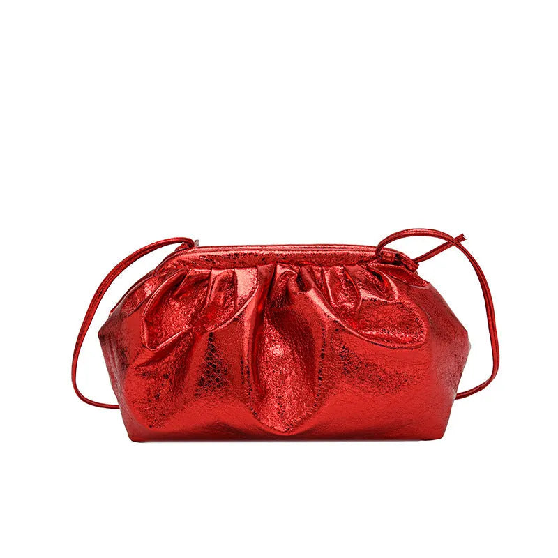 Women's shell-shaped PU leather crossbody bag with multiple internal compartments in rose red colour