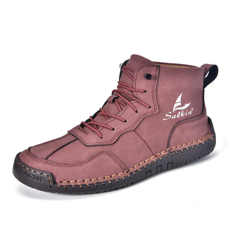 Men's retro high-top casual boots in artificial PU with round toe and elastic band