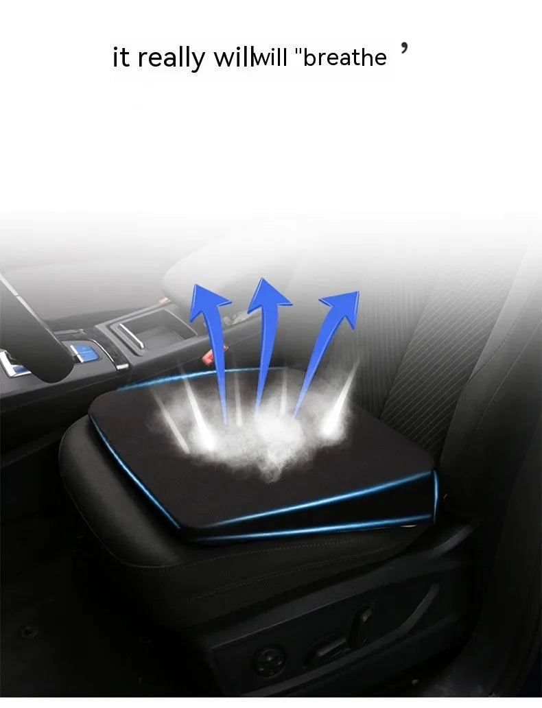 Black rectangular car seat cushion for heightening, approximately 42cm by 39cm by 6cm thick.