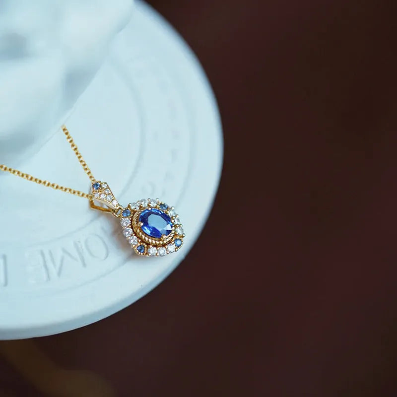 Royal necklace with mixed gem pendant on adjustable copper chain