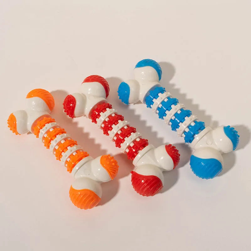 Blue bone-shaped rubber dog toy with treat compartment for small breed puppies