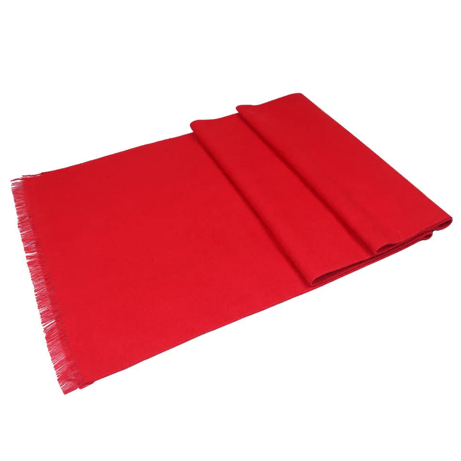 Men's double-sided red velvet tassel scarf 30x180cm plush warm winter accessory