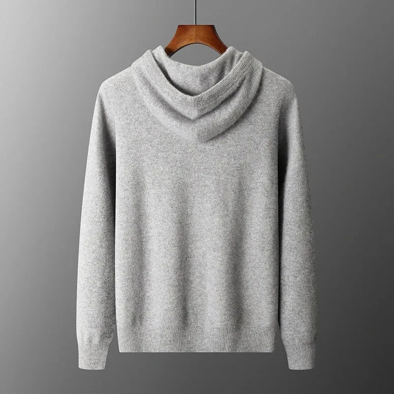Men's light grey cashmere hooded sweatshirt and matching trousers set for winter leisurewear