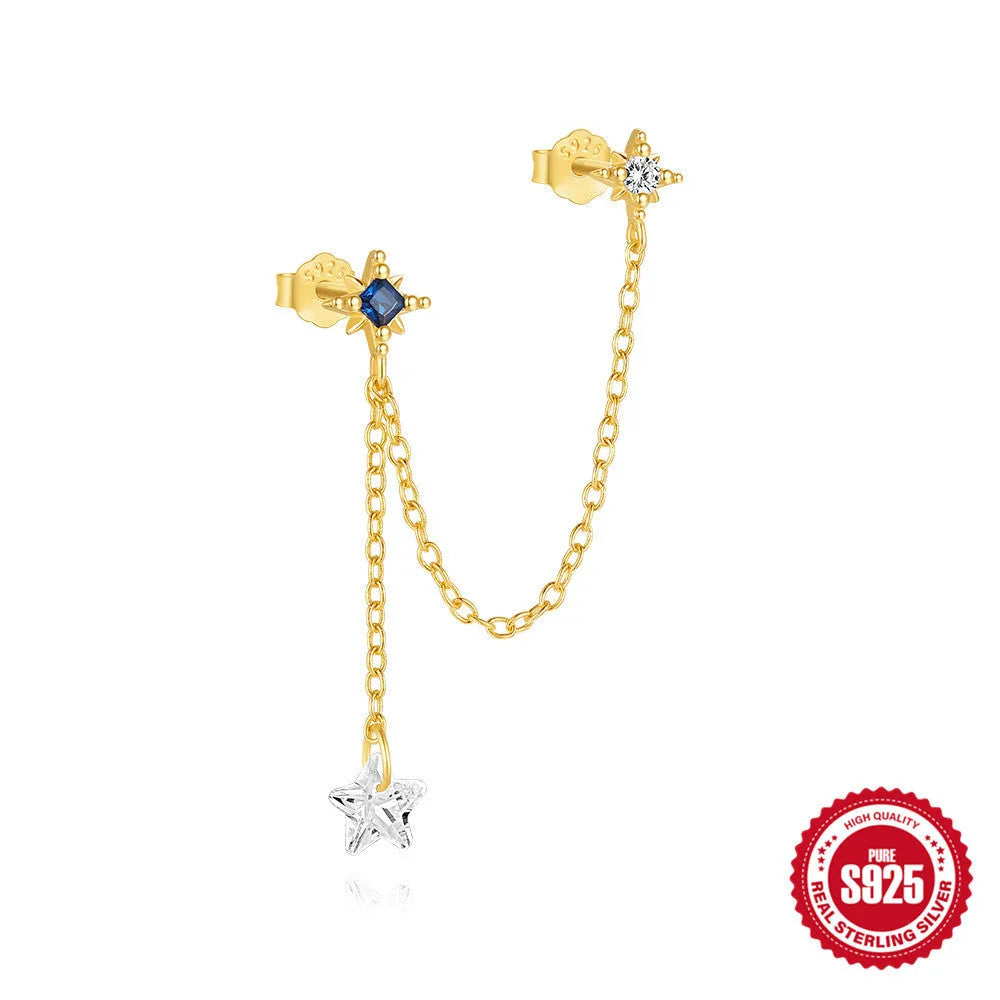 S925 sterling silver geometric earrings with inlaid zircon stones in golden colour variations
