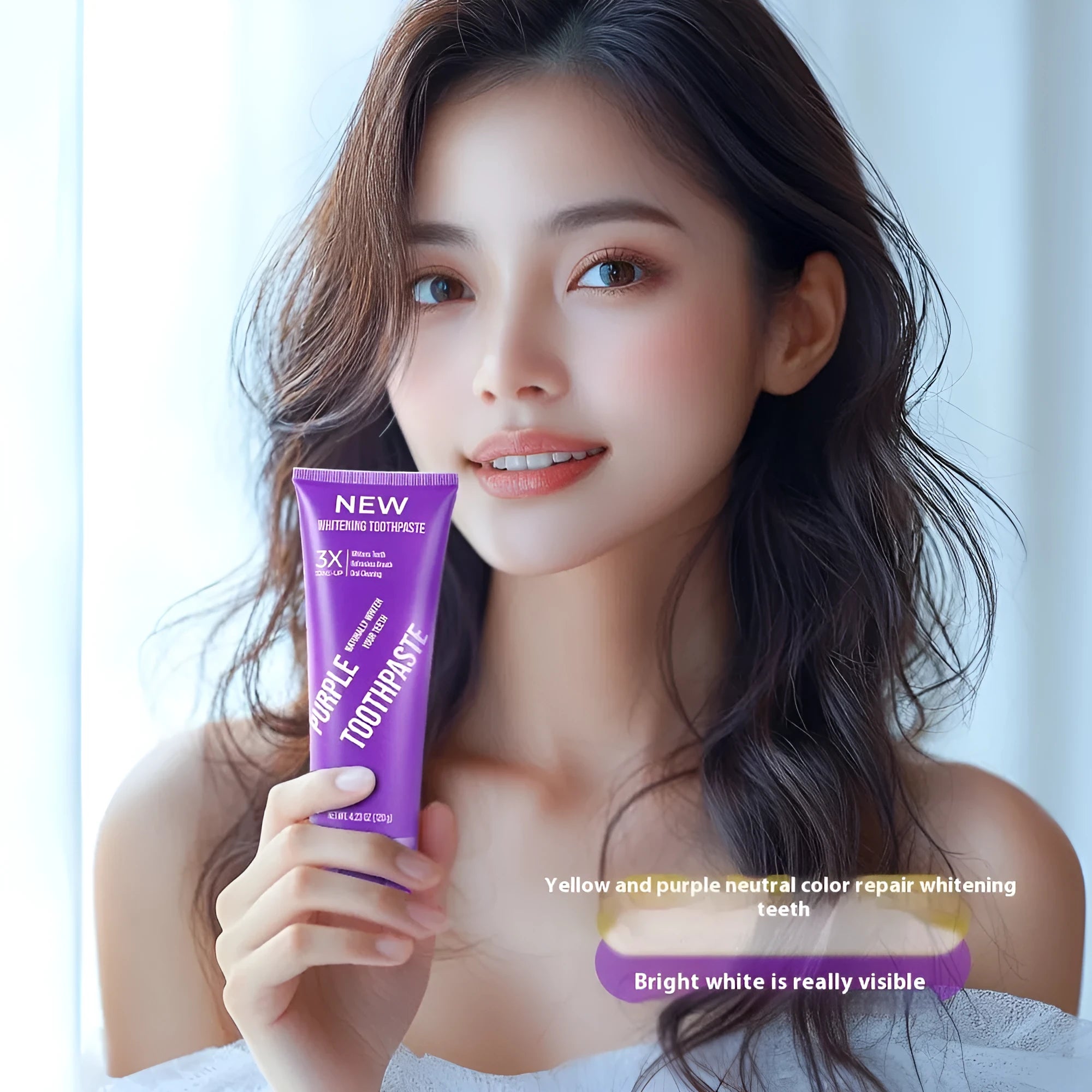 Purple whitening toothpaste tube for adults, 120g size for yellow stain removal