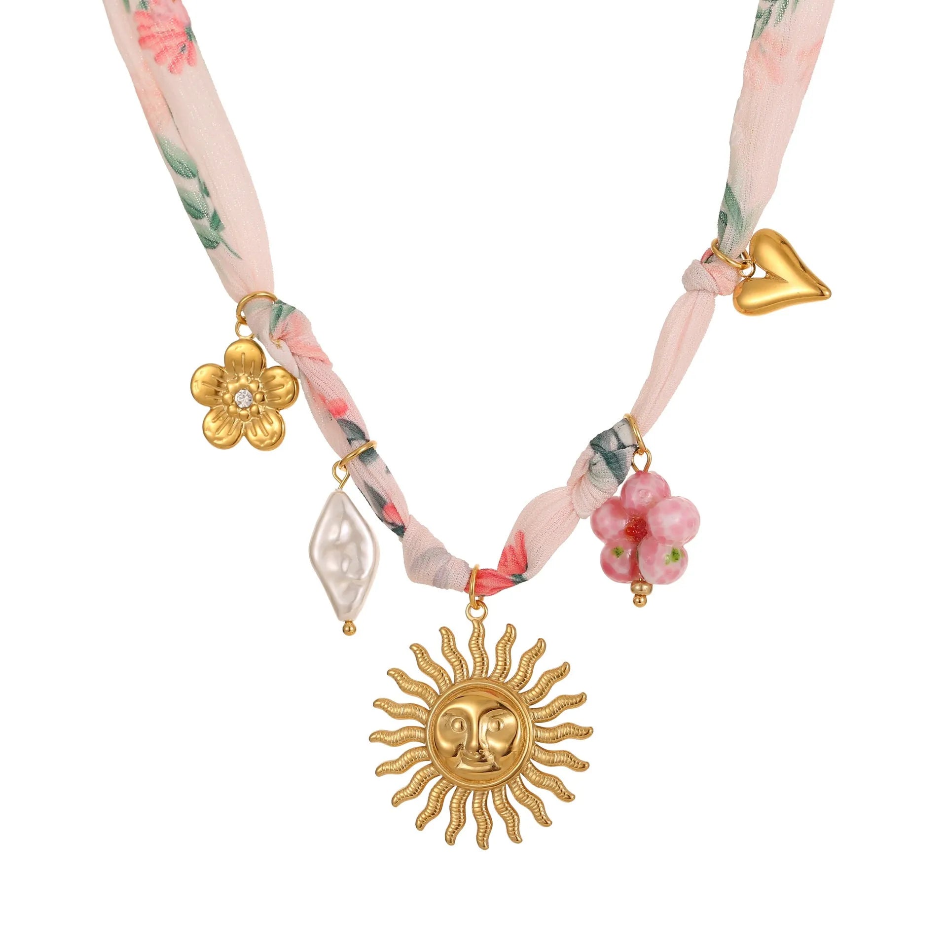 Stainless steel sun pendant necklace with geometric design on adjustable chain