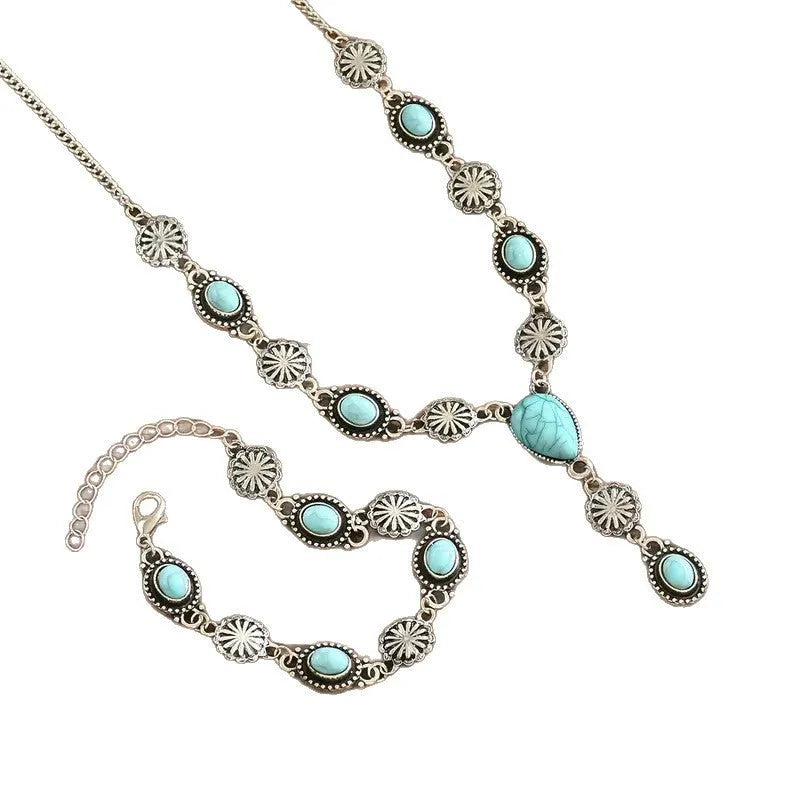 Alloy geometric retro jewellery set with grid pattern earrings necklace bracelet