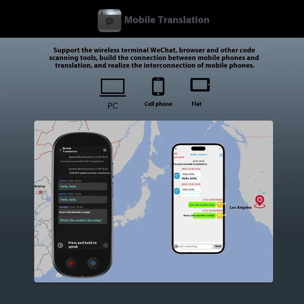 Black simultaneous interpretation translator device with lanyard and charging cable for business use