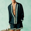 Casual summer shirt and shorts set in slim fit design with long sleeves