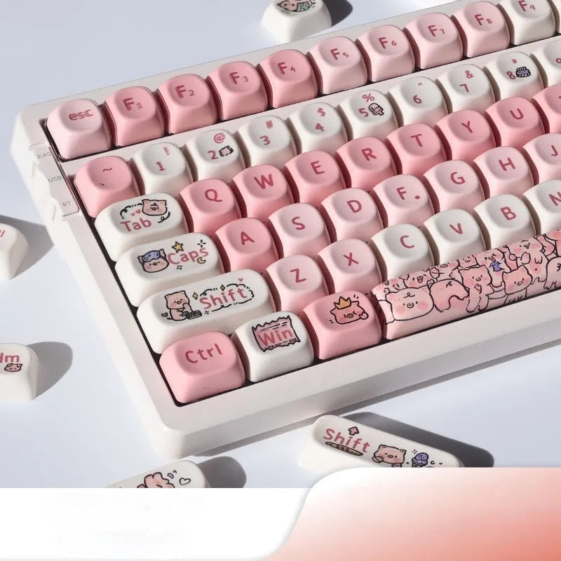 Pink Fragrant Pig character PBT key cap for mechanical keyboards with five-sided sublimation print.