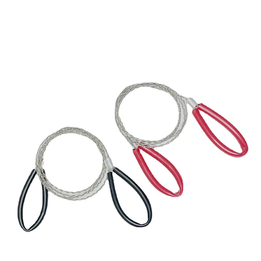 Compact black and red survival wire saw with leather case and German stainless steel wire