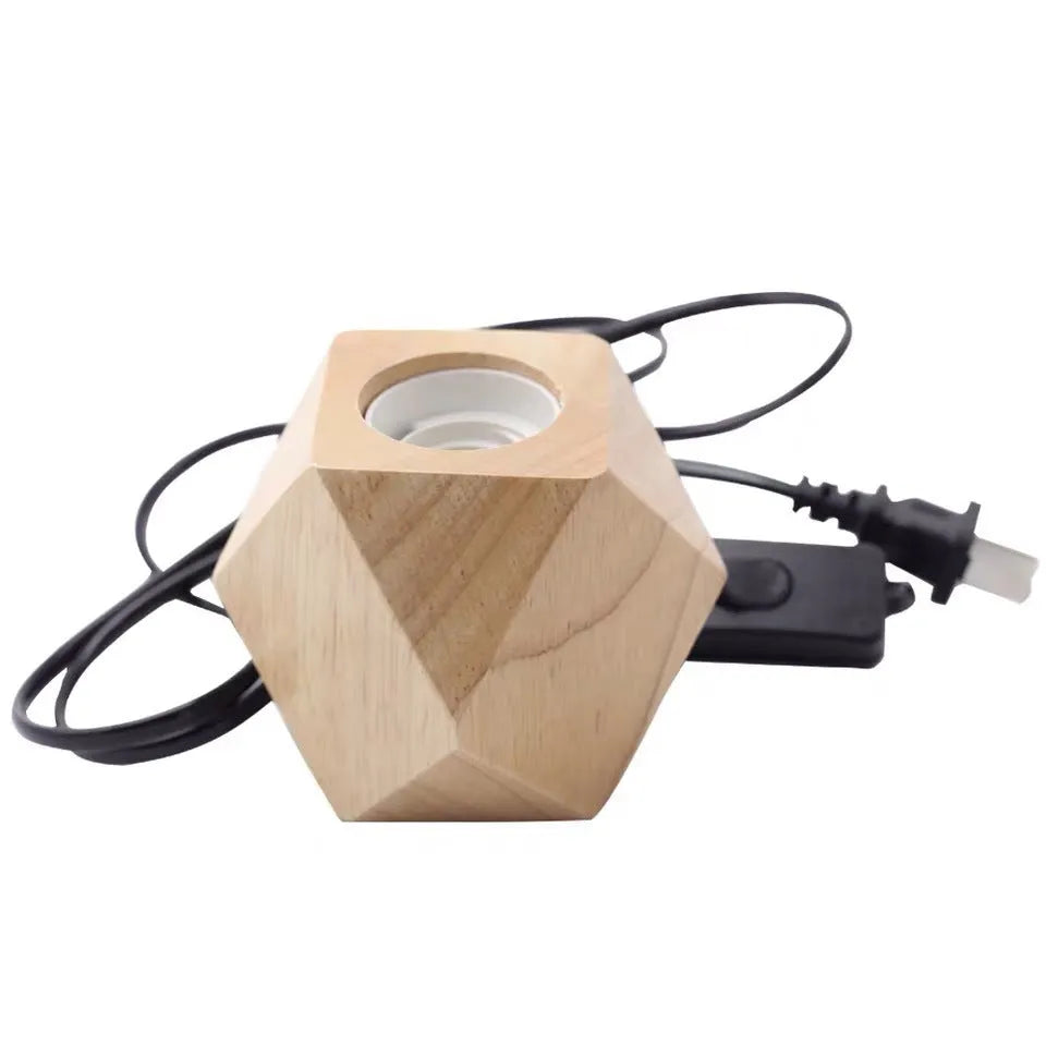Wooden retro lamp holder in square and diamond designs with optional switch