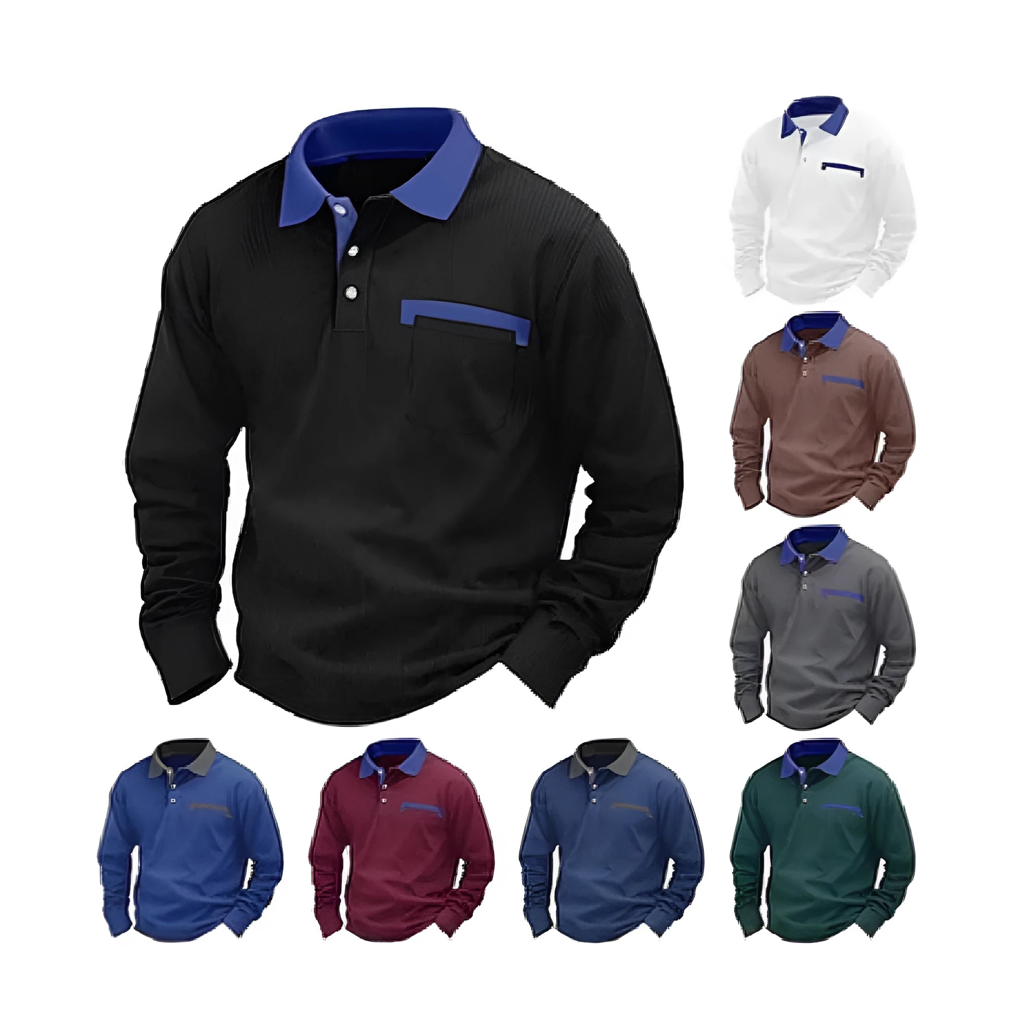 Men's long-sleeved waffle texture polo shirt with asymmetric design in available colours