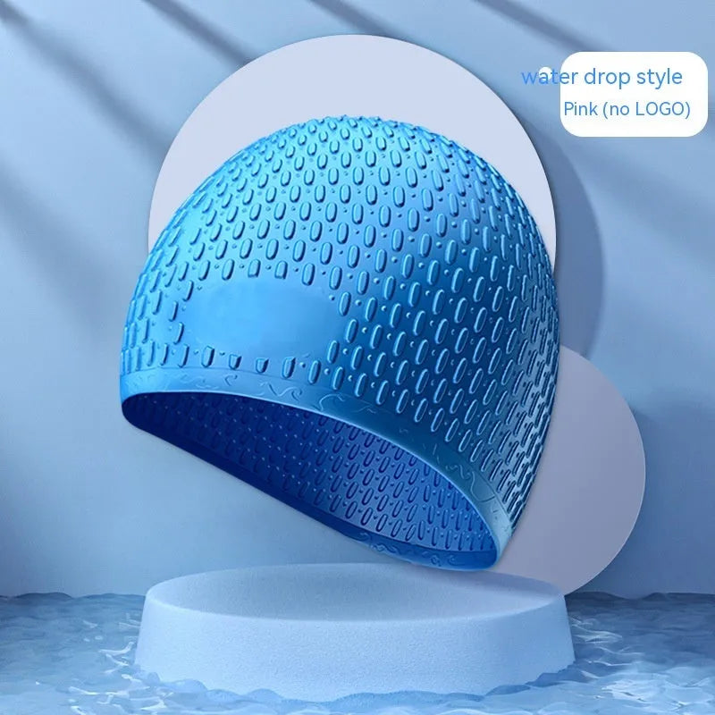 Adult silicone swimming cap with water drop design in various solid colours