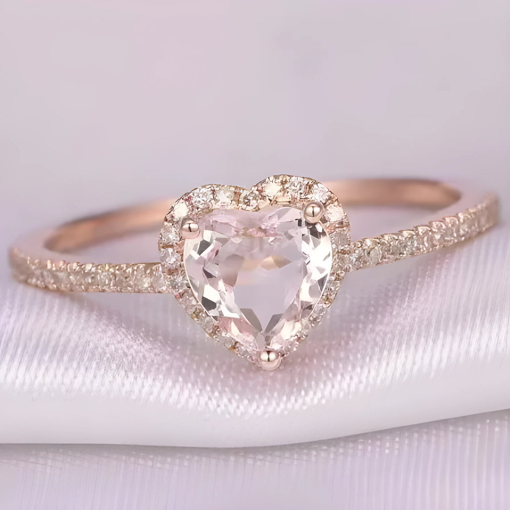 Heart-shaped crystal women's wedding ring with rose gold or silvery electroplated finish