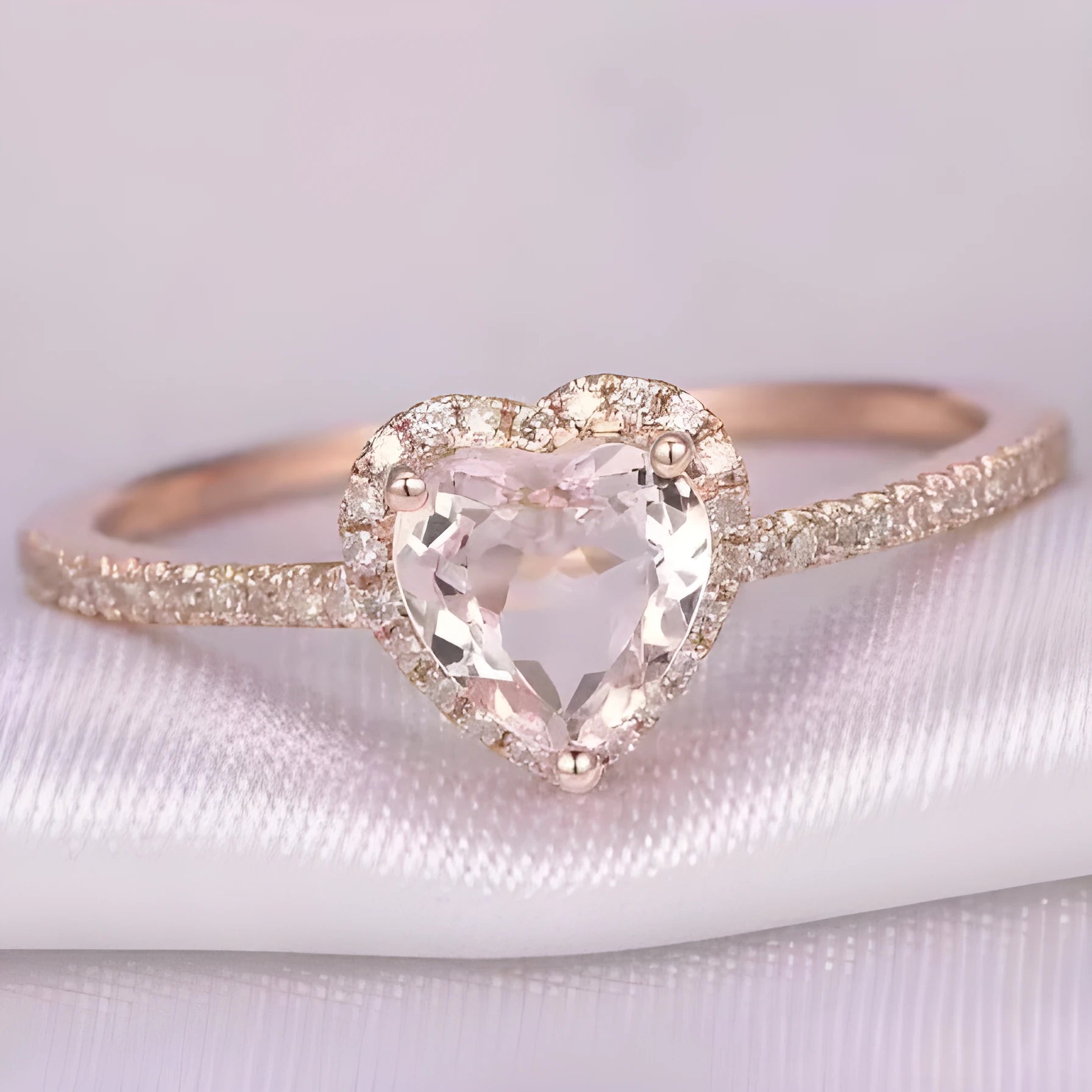 Heart-shaped crystal women's wedding ring with rose gold or silvery electroplated finish