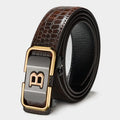 Toothless automatic buckle genuine leather belt in coffee black with zinc alloy buckle